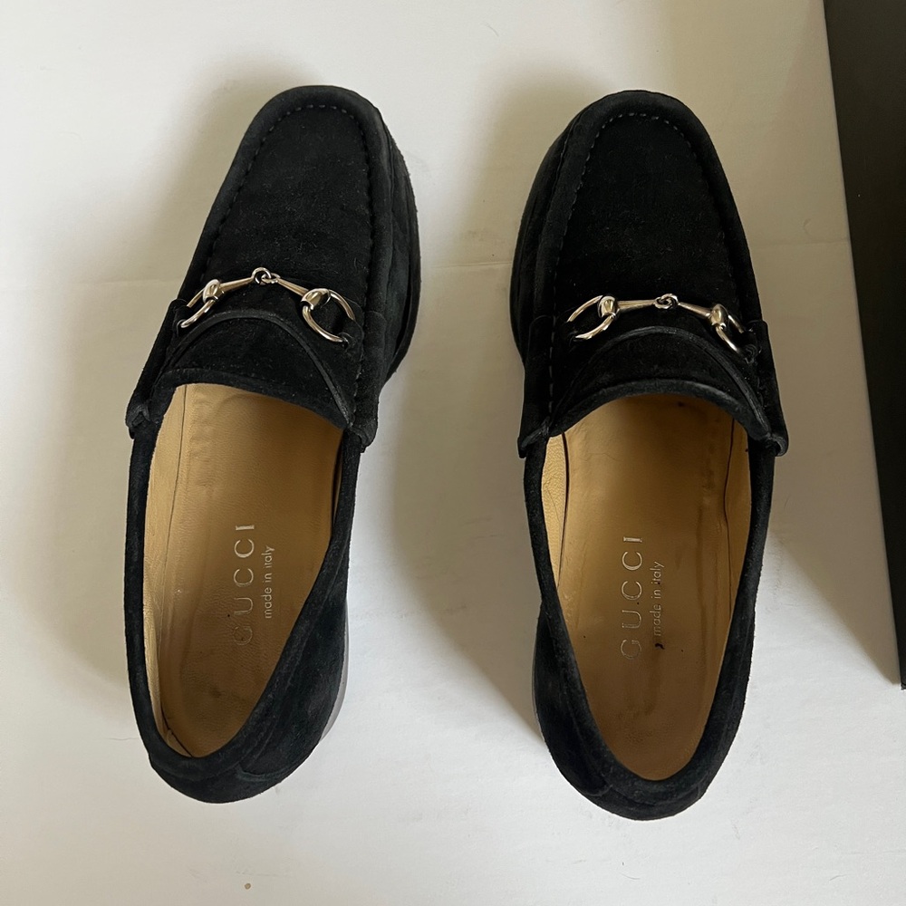 Gucci Black Suede Horsebit Slip-On Loafers - Picture 4 of 12